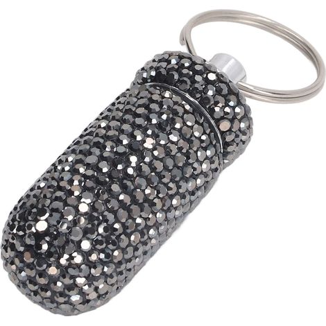 Boîte de Rangement Capsules en Alliage d'Aluminium Noir Brillant avec Strass et Porte-clés (1/5)