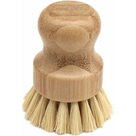 Bambus-Spülbürste, runde Spülbürste aus Holz zum Reinigen von Töpfen, Pfannen, Tellern und Besteck