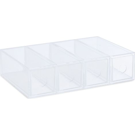 Boîte de rangement à tiroirs design moderne bureau 4 tiroirs 25 x 18 x 15 cm en plastique transparent (1/4)