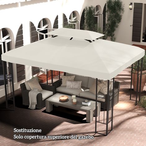 Housse de remplacement pour tonnelle de jardin, toit anti-UV imperméable en polyester beige 3x4m (1/5)