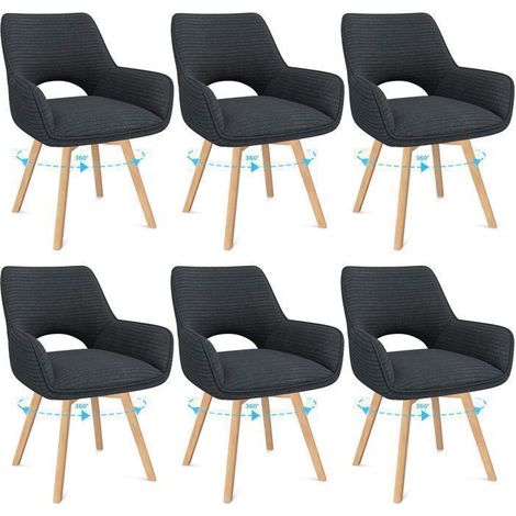 WAFTING Lot de 6 Chaises de Salle à Manger, Fauteuil Pivotantes avec Accoudoirs, Rembourrées avec Dossier en Velours,Noir (1/5)