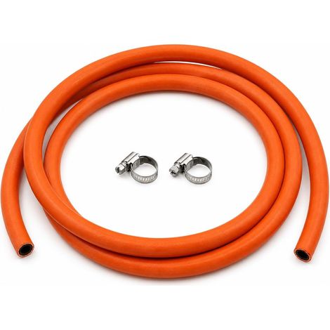 Tuyau de gaz GPL de 2 m - Alésage intérieur de 8 mm pour butane et propane avec 2 colliers de serrage - Idéal pour barbecue, chauffage et appareils d'extérieur (1/5)