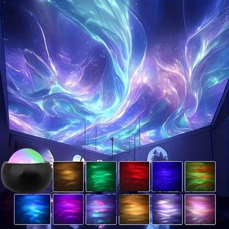Proyección de cielo estrellado LED, mini aurora boreal, iluminación ambiental, ondas de agua, Vía Láctea, nubes en espiral, luz nocturna (1/4)