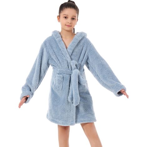 Serviette de bain en pur coton pour enfants, confortable peignoir pour filles peignoir pour garçons avec capuche ultra doux et léger bleu taille 150 (convient aux enfants de 10 à 11 ans). (1/4)