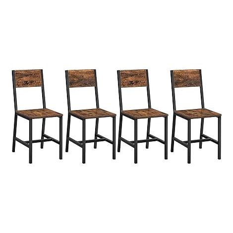 Vasagle – Lot de 4 chaises salle à manger – Cadre acier noir – Assise bois marron – Ergonomiques – Hauteur d'assise 45,4 cm – Style industriel (1/5)