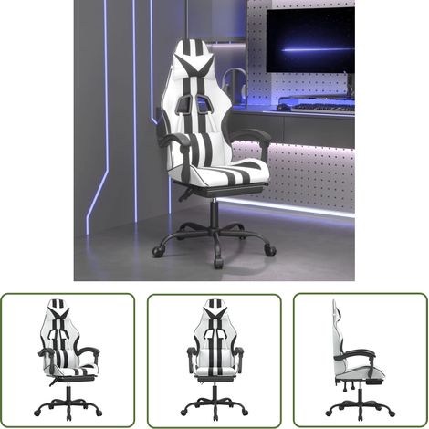 The Living Store Gaming-Stuhl mit Fußstütze Drehbar Weiß & Schwarz Kunstleder - Gaming-Stuhl - Gamer-Sessel - Bürostuhl - Schreibtischstuhl - Ergonomischer Stuhl (1/5)