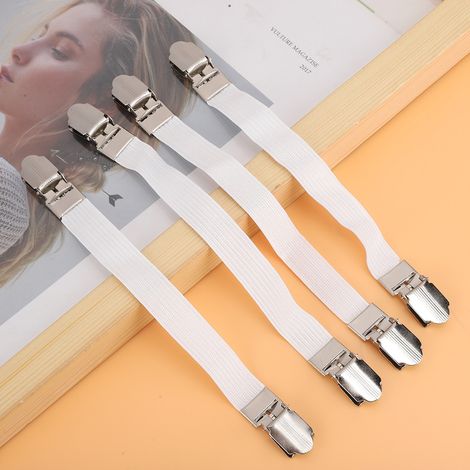 Lot de 4 sangles élastiques croisées pour drap-housse, avec pinces à double tête et attaches, blanches. (1/5)