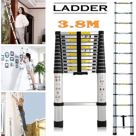 3.8M/12.5FT Extendable Alminium Ladders Telescopic Folding Portable Ladder with Stabiliser Bar EN131 Certificated (1/5)