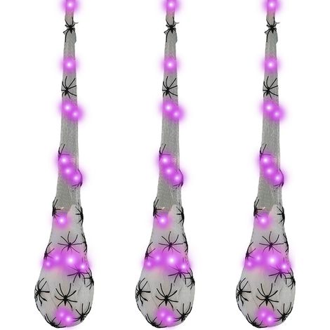 Lot de 3 toiles d'araignée lumineuses pour Halloween, décorations suspendues d'œufs d'araignée pour jardin extérieur intérieur, arbre et cour (1/5)