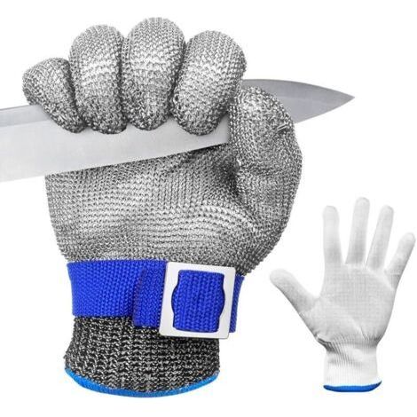 Guanti antitaglio, livello 9, per la protezione in cucina e nella lavorazione delle ostriche, con rete in acciaio inox per macellai e addetti al taglio della carne (taglia L) (1/4)