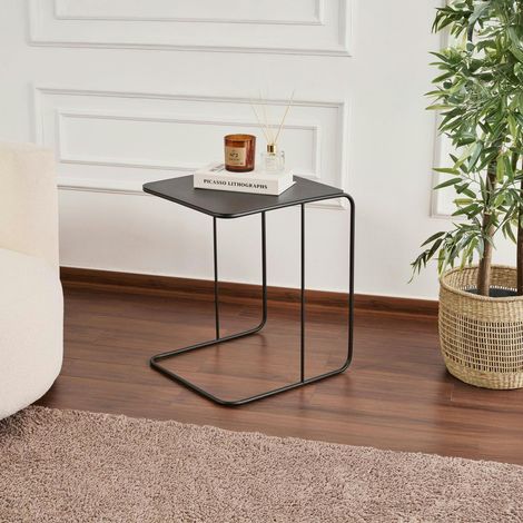 Bout de canapé design métal noir – plateau carré moderne SFAX (1/4)