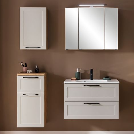 Badezimmerset mit 80 cm Waschbecken in Beige mit Wotan Eiche Nb. MARLING-03, B/H/T 140/200/47 cm (1/5)