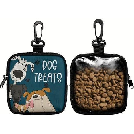 Ensemble de 2 pochettes à friandises pour animaux – Sac à friandises pour chien avec motif d'empreintes de pattes, clip et fermeture éclair – Pochette de dressage portable (noir) (1/5)