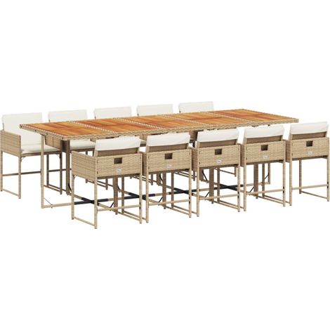 Maison Exclusive - 11-tlg. Garten-Essgruppe mit Kissen Beige Poly