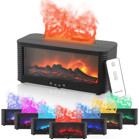 Diffuseur d'huiles essentielles avec effet flamme LED, 7 couleurs de lumière, humidificateur de 250 ml, télécommande, minuterie et arrêt automatique en cas de manque d'eau