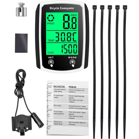 Compteur de vélo filaire avec 19 fonctions, écran tactile, compteur de vitesse, odomètre, étanche et rétroéclairé (1/5)