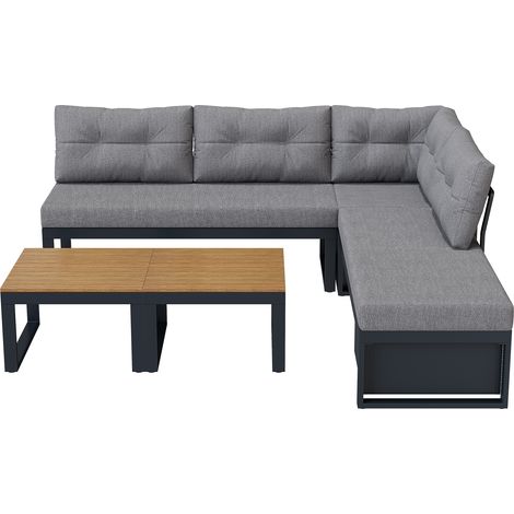 Salotto da Giardino con 1 Divano Angolare e 1 Tavolino, Schienale Regolabile in 3 Posizioni e Vano Contenitore, Poliestere, Grigio (1/5)