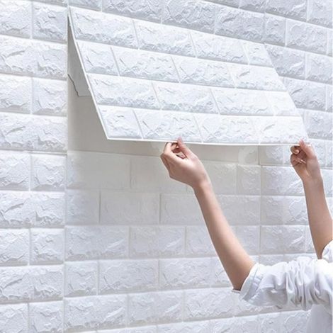 Épaissi de haute qualité 10 pièces Stickers Muraux Brique 3D,Papier Peint Brique Imperméable Auto-Adhésif blanche 77cm×70cm