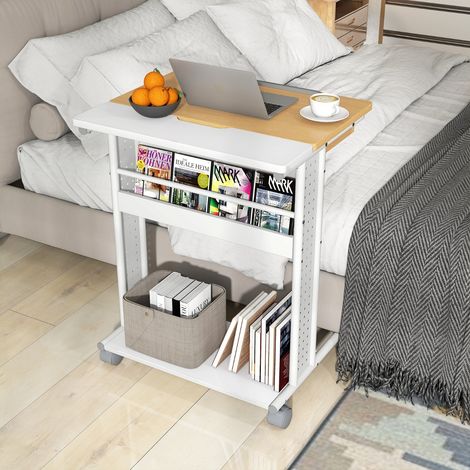 Bureau Portable Roulant Bureau d'Ordinateur avec Plateau Inclinable Compartiment Caché Étagères de Rangement & Panneaux Perforés Naturel (1/3)