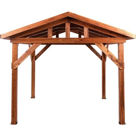 Pergola moderna in legno da giardino 296 x 350 cm Tetto in metallo Legno chiaro Secchia (1/5)