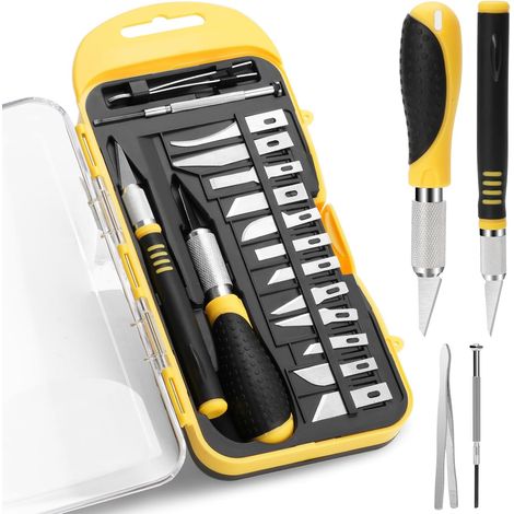 18-Piece Precision Cutter Knife Set, Scalpel Set, Craft Knife Set, 2 Cutting Knives + 12 Blades + Tweezers + Screwdriver, DIY (1/5)
