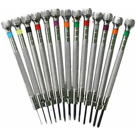 Precision screwdrivers in different sizes: watchmaker tool, watch repair tool with flat head screwdriver, 13 piece set. (1/4)