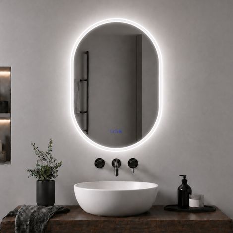 500x700mm Oval LED Bluetooth Bathroom Mirror 3 Colour Dimmable Lights Memory Demister Touch/Wall Switch Control (1/5)