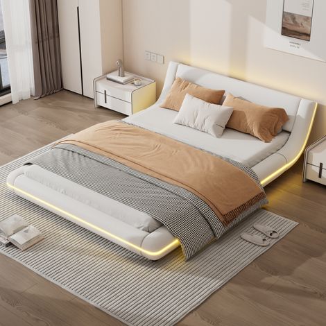 Cama dormitorio con LED regulable blanca 140x200 PU OKMYHOME (1/5)