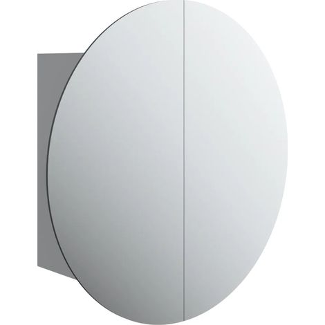 Mobiletto da bagno con specchio rotondo e illuminazione a LED 47 x 47 x 17 cm salvaspazio stile moderno legno grigio 020047110