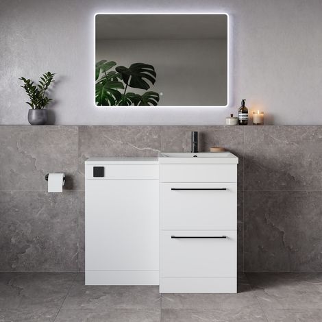 Napoli 390 Gloss White 1000mm 2 Drawer Vanity Unit Toilet Suite with Glide Basin - 1000mm - Matt Black 320mm HandleWithout Kingston Toilet Pan