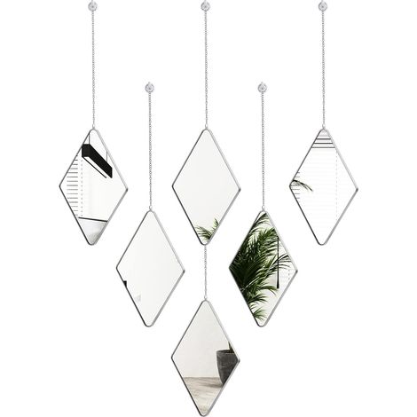 Namalu Set de 6 Paquets Miroirs Murals en Diamant Suspendus avec 2 Tournevis Miroir en Chaîne Décoratif à Cadre Argenté Décoration Murale Miroir pour Salon Entrées Salle de Bain, 27,4 x 17 cm (1/5)