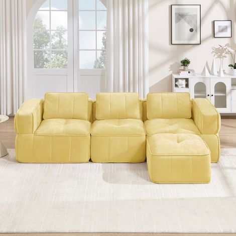 Modulares Ecksofa 271 x 162 x 67 cm aus gelbem Polyester, montagefrei – MEUBLIV (1/5)
