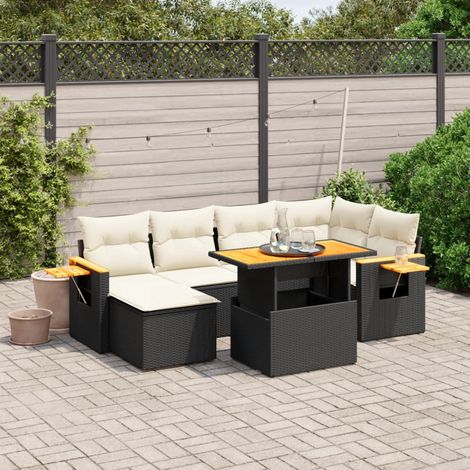 Salon de jardin 7 pcs avec coussins noir résine tressée vidaXL (1/3)