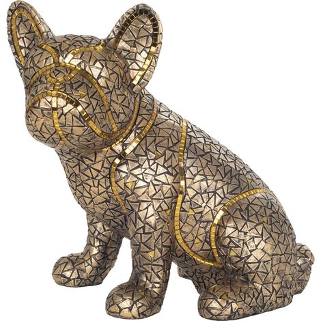 Figura di cane Bulldog in resina dorata 27,5 cm x 19 cm x 29 cm