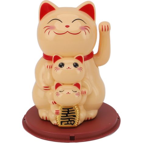 Chat solaire souriant 15cm, porte-bonheur noir jaune, main automatique qui salue, déco auto bureau, figurine chat doré (1/5)