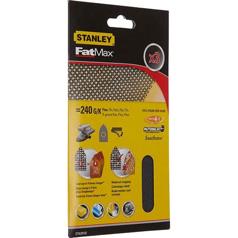 Stanley STA39102-XJ - 3 fogli di carta abrasiva grana 120 (1/4)
