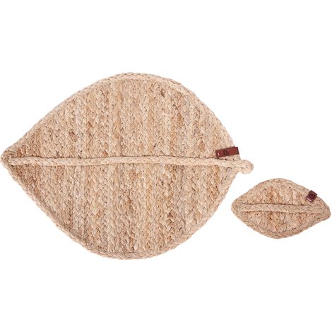 Conjunto de 12 Manteles Individuales y Posavasos 30x40/10x15 cm yute natural hecho a mano forma hoja Comedor Estilo Boho Pepperleaf
