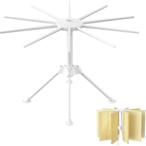 Séchoir à pâtes fraîches pliable – 10 bras, ABS alimentaire, antidérapant, gain de place, pour tagliatelles et spaghetti faits maison (1/5)