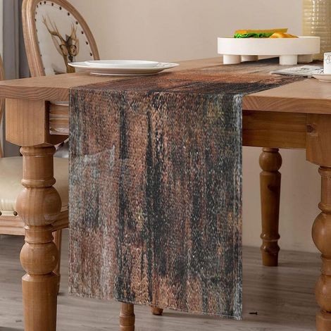 Chemin de table Automne Moderne 40x140 cm Lin Marron avec design peinture