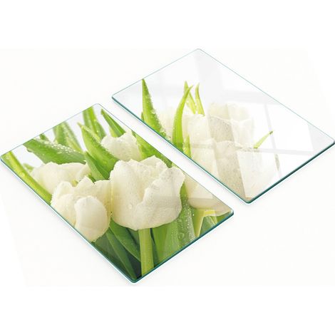 Dekorative Glas-Schneide- und Servierbretter, weiße Tulpen, 2 x 30 x 52 cm (1/5)