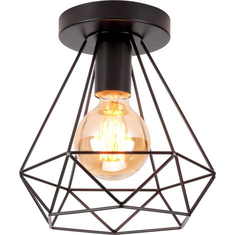 Lampe de Plafond 20cm Diamant Plafonnier Cage en Métal Noir Luminaire pour Balcon Couloir Entrée 1PCS (1/5)