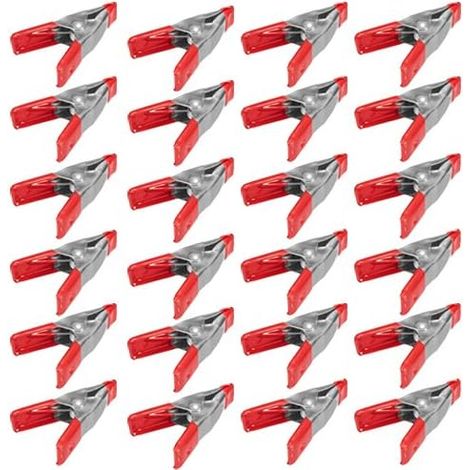 Mini pinces à ressort en métal de 2" avec embouts en caoutchouc rouge (paquet de 24) (1/3)