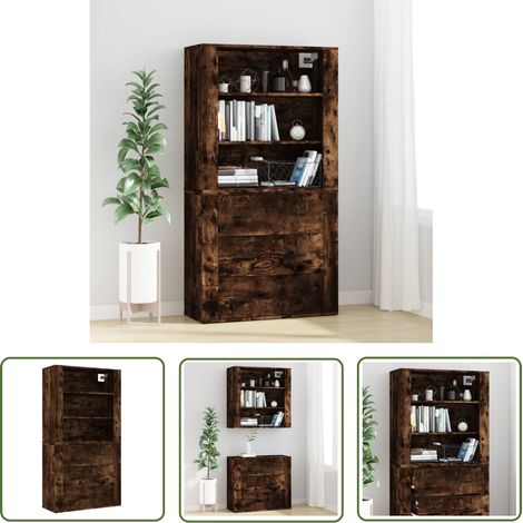 The Living Store Buffet haut Chêne fumé Bois d'ingénierie - Buffet Design - Buffet Moderne - Buffet En Bois - Buffet Rangement - Meuble Tv (1/5)