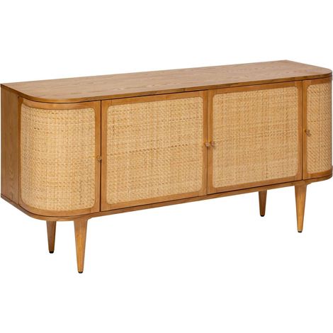 Buffet 4 portes en bois et rotin KISCO (1/5)