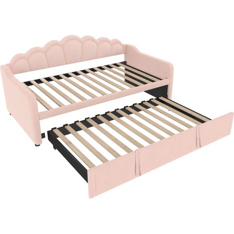 Letto estraibile in velluto rosa 90x200 cm con striscia LED colorata (1/5)