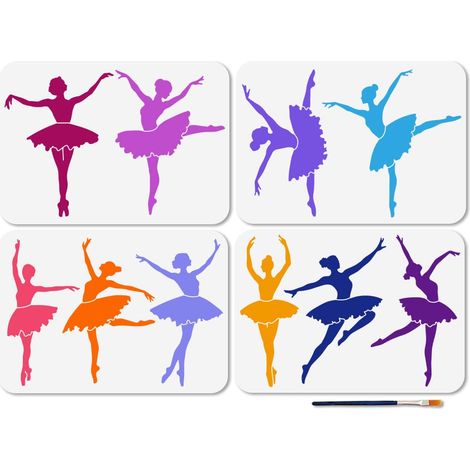 4Pcs Pochoir Ballerine 29.7×21cm Réutilisable Danseur de Ballet Pochoir pour peinture Quatre Petits Cygnes Modèles de Dessin avec Pinceau pour Décoration Murale en Bois Cadeau de Maison (1/5)