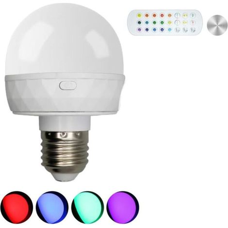 Ampoule rechargeable avec télécommande, culot E27, différentes couleurs dimmables, piles incluses, convient pour l'éclairage de secours, 1800 mAh. (1/5)
