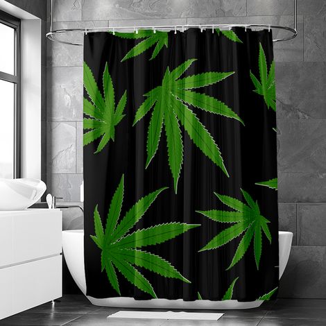Rideau de douche motif feuillage cannabis pastel, rideau salle de bain imperméable, 90x180 cm (1/5)