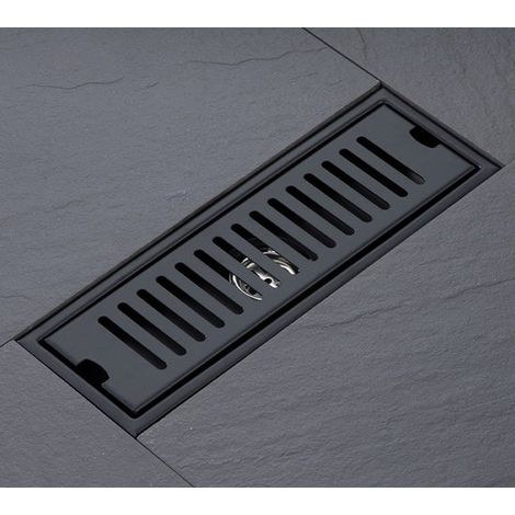 Caniveau de douche linéaire noir mat, 20 x 10 cm, avec grille amovible, filtre de douche pour receveur de douche (1/5)