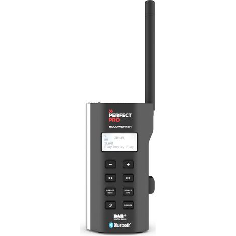 Radio de chantier Bluetooth DAB+ avec batterie lithium intégrée – Résistante à l'eau et à la poussière – Autonomie 12-16h – Haut-parleur néodyme 1,5W – Perfectpro
